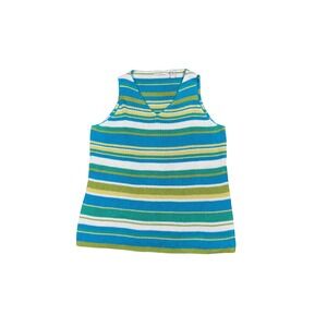 Amanda Smith Striped Knit Tank Top Blue‎ Green Yellow White V Neck Sleeveless